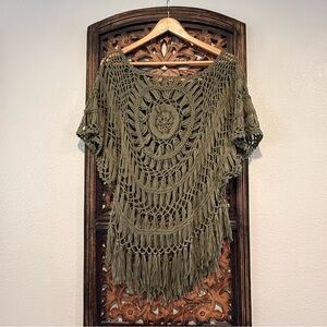 Boho Olive Green Crochet Women Top